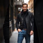 Men’s Blended Stand Collar Single-breasted Slim Fit Solid Color Jacket#jacket #mensfashion #coat