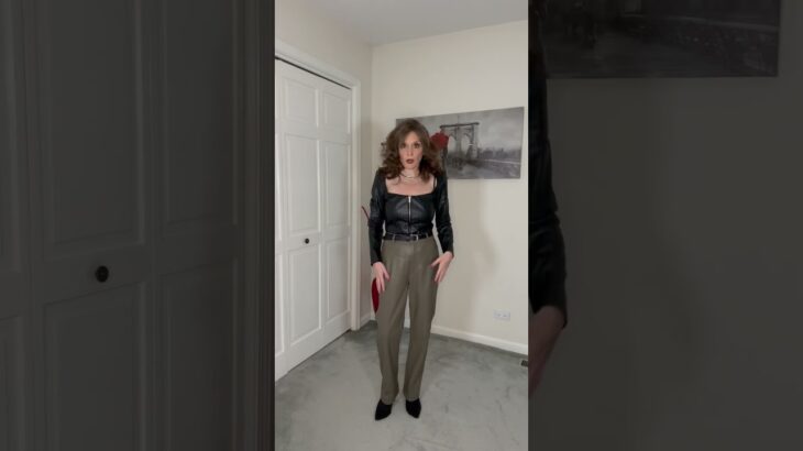 Olive Faux Leather Pants Black Bodysuit Black Pinstripe Crop Faux Leather Jacket Silver Accents