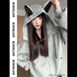 【Qotriockシリーズ】★アウター★ 2color ジャケット 男女兼用 メンズ 犬 個性的 デザイン性有り 黒 灰 ブラック グレー