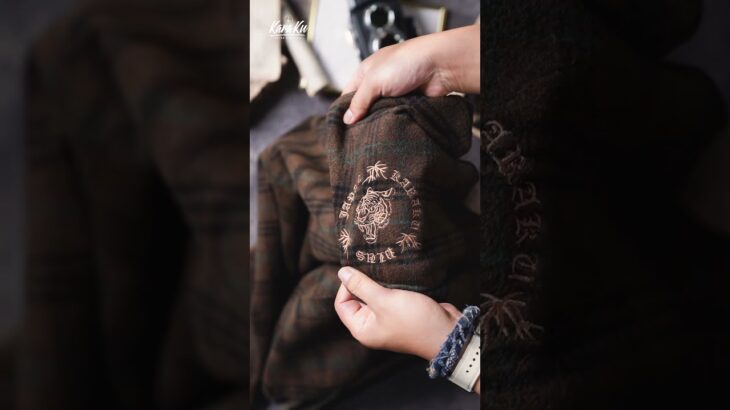 🎥【UNPACKING】虎刺繡　ウール混ツイードチェック柄ベースボールジャケット