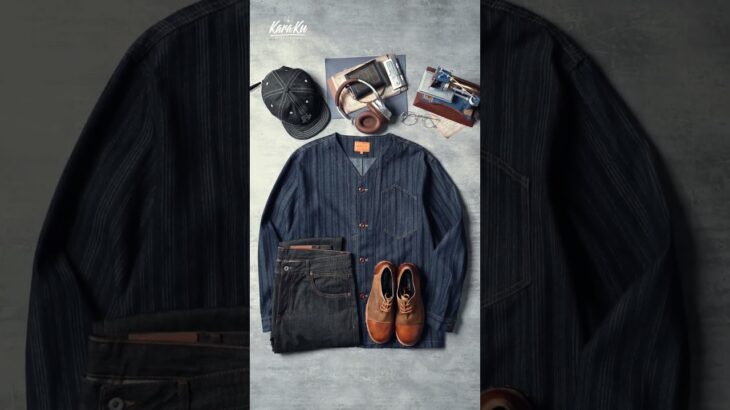 🎥【UNPACKING】ジャガード織ストライプ　Vネックデニムジャケット