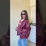 Women Maroon Bomber Leather Jacket #stegaro #jacket #maroon #shortsvideo #shorts #outfit #leather