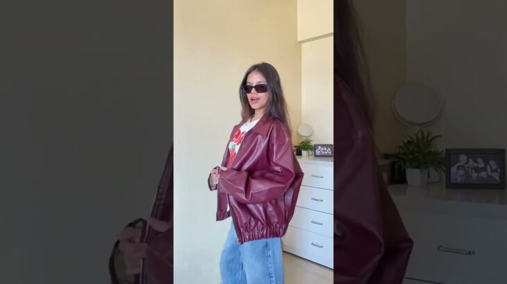 Women Maroon Bomber Leather Jacket #stegaro #jacket #maroon #shortsvideo #shorts #outfit #leather