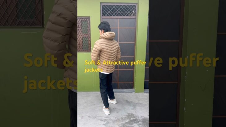 ✨Stylish Khaki puffer jacket #fashion #shorts #pufferjacket #outfit #style #winterjacket #trend